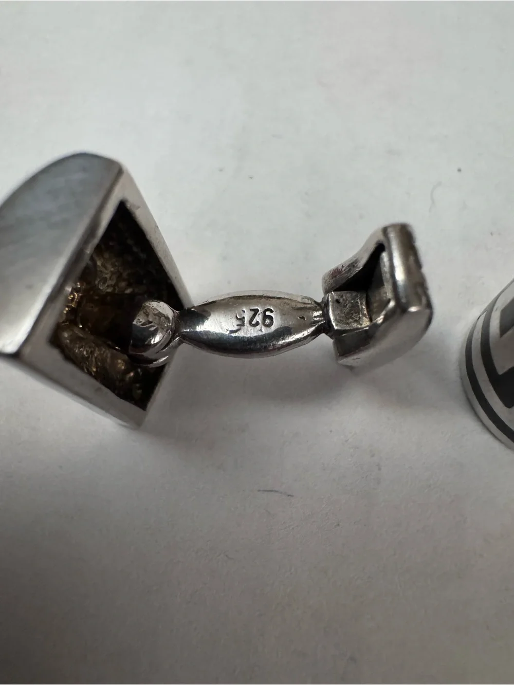 Vintage 925 Sterling Silver Greek Key Meander Cufflinks – Black Enamel